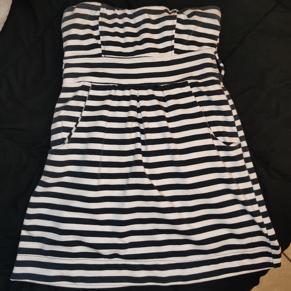 Striped Summer Sun Dress Midi Knee Length Pockets belt loops - Picture 6 of 12